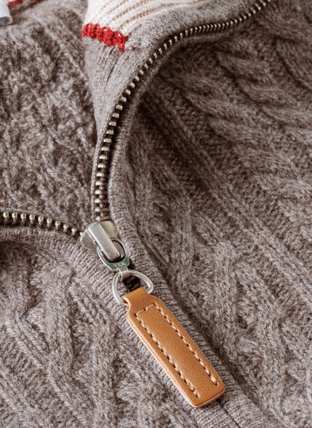 Men's Aalborg Cable Quarter Zip Cashmere Sweater in Grey