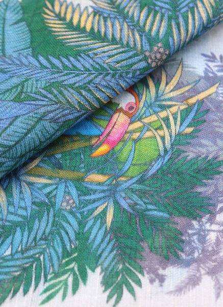 Men's Motif Silk Pocket Square in Light Blue/Orange