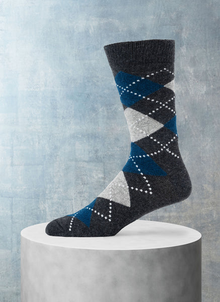 Cashmere Argyle Sock in Brown with Yellow and Orange main image 1