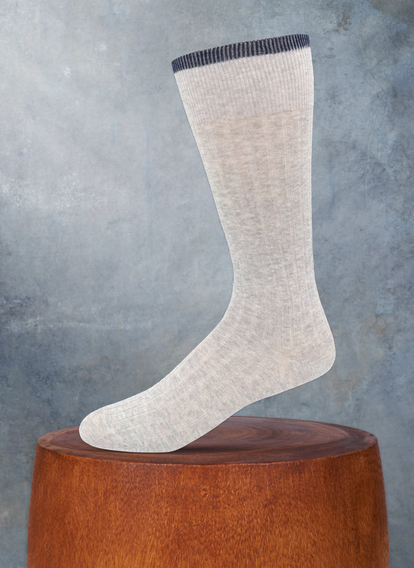 Solid Thin Rib Sock in Light Grey with navy tipping