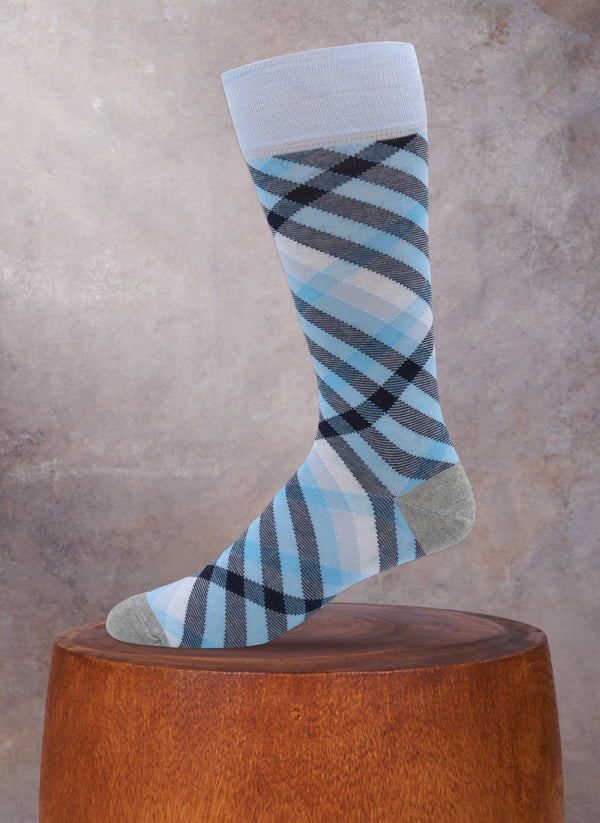 Bright Plaid Sock in Light Blue and Navy