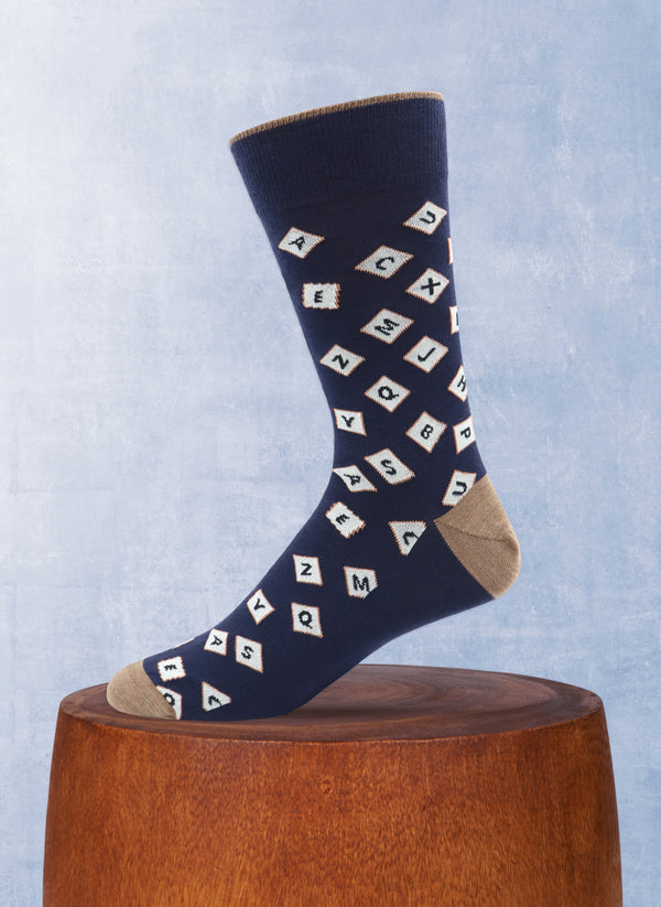 Merino Wool Scrabble Tiles Sock in Navy