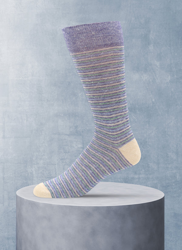 Bright Thin Seersucker Stripe Sock in Denim
