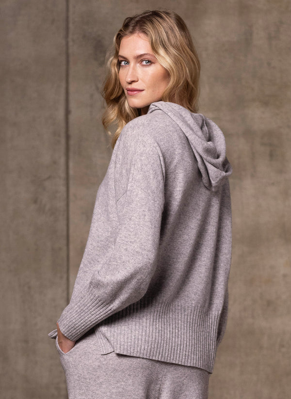 Women's Hoodie Cashmere Sweater in Light Grey Back Detail