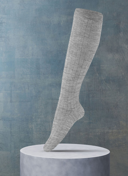 Women's Cashmere Blend Ribbed Knee High Sock in Taupe