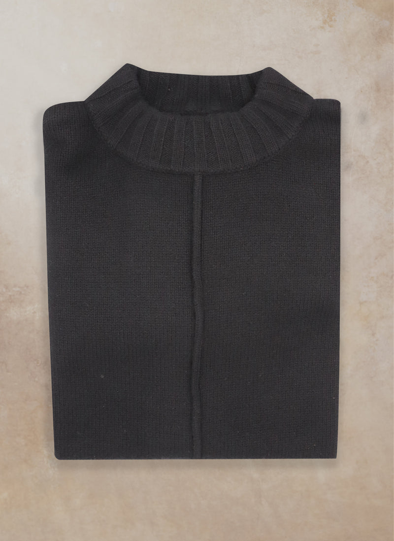 Flat Image of Women's Alessandra Mock Neck Knitted Cashmere Sweater in Black 