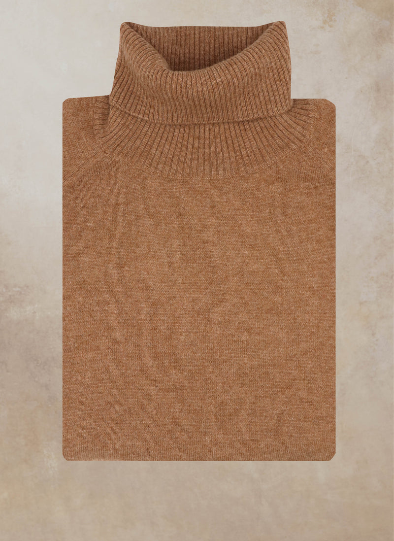 flat image of Women's Cinzia Turtle Neck Cashmere Sweater in Camel 