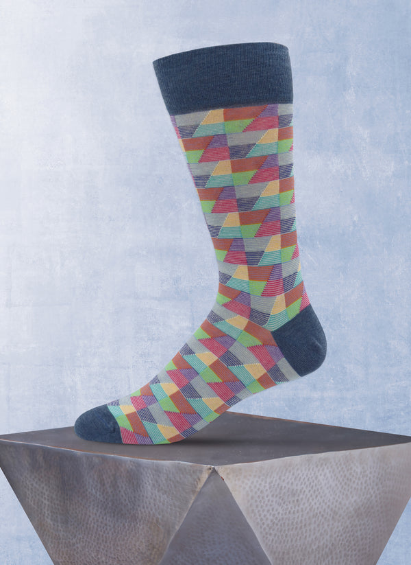 Geometric Mille Righe Sock in Denim