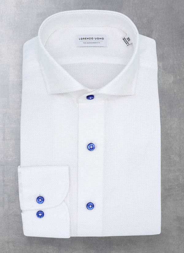 Alexander in White Solid Textured with Contrast Navy Shirt