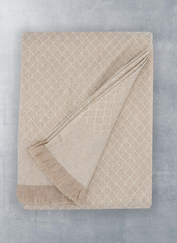 100% Cashmere Prato Throw with Fringe in Beige Folded