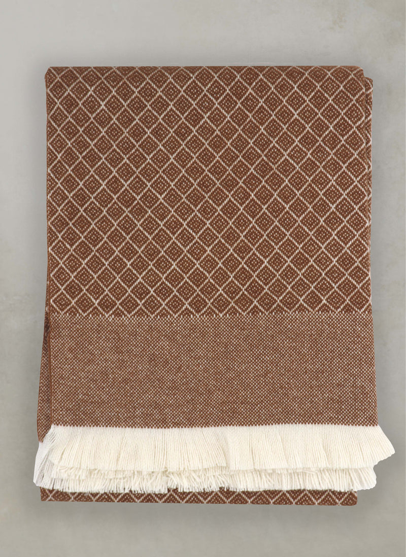 100% Cashmere Prato Throw with Fringe in Mocha Flat