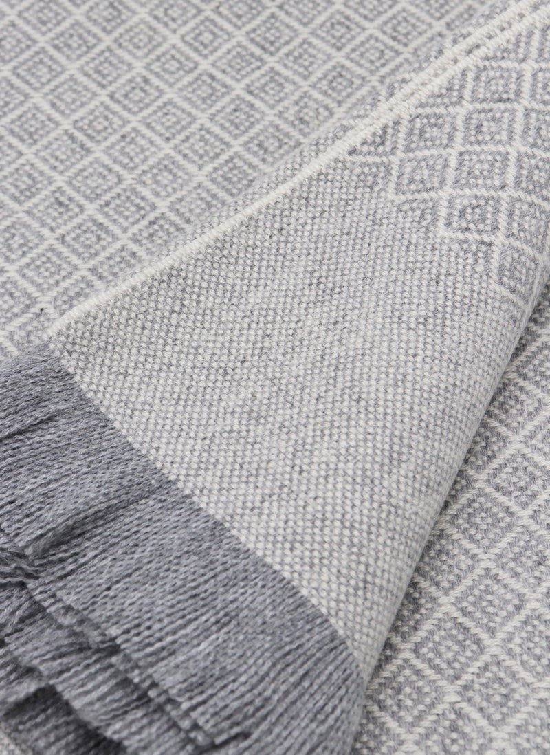 100% Cashmere Prato Throw with Fringe in  Light Grey Detail