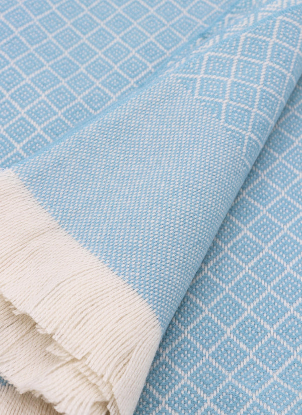 100% Cashmere Prato Throw with Fringe in Light Blue Detailed 