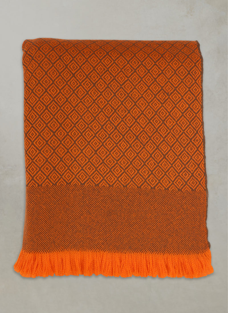 Cashmere Diamond Blanket with Fringe in Retro Orange