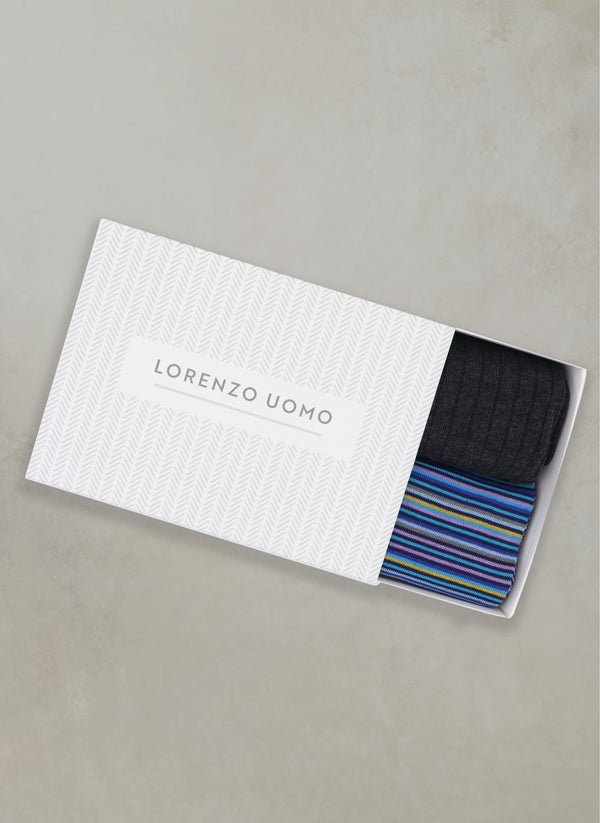 Gift Box- Grey & White Stripe Herringbone that can fit socks inside for the perfect gift