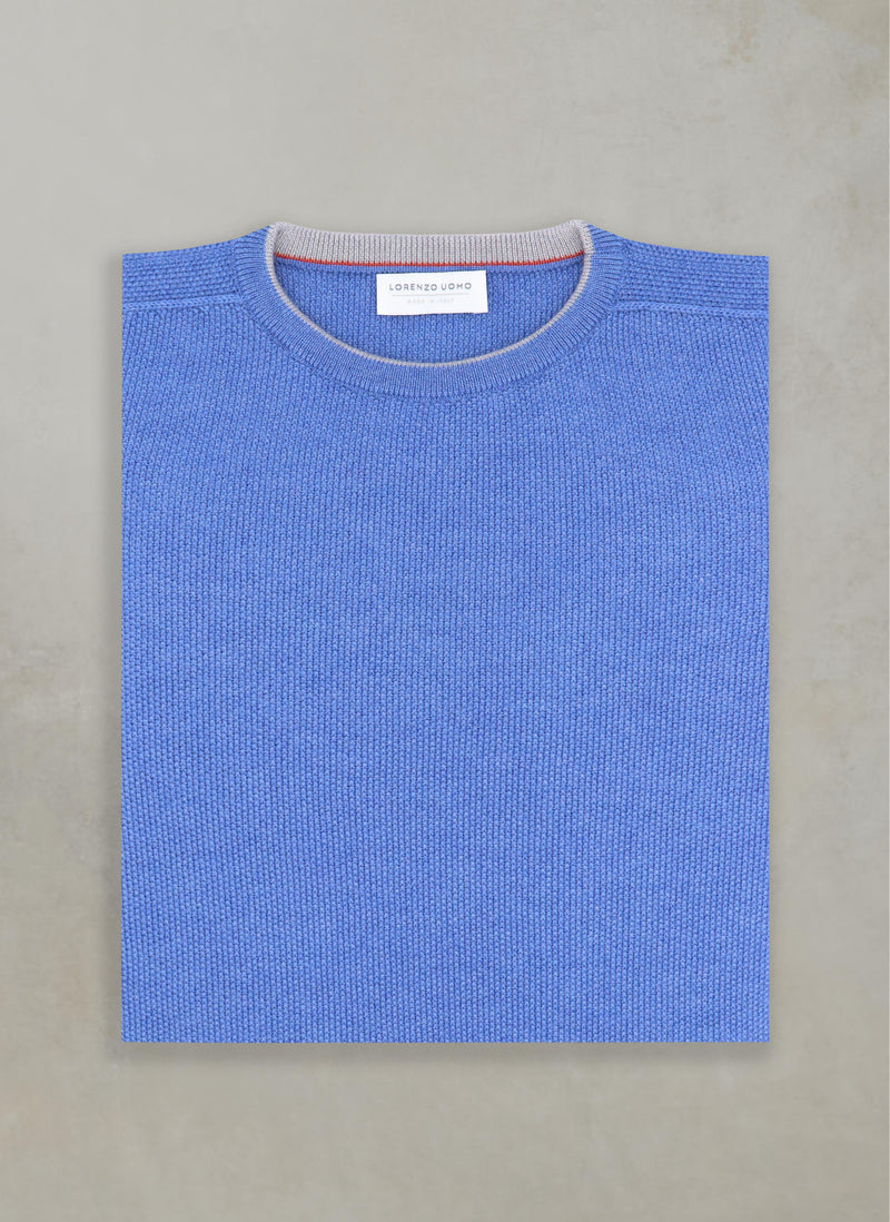 flat lay image of 100% merino woo crew neck sweater in jeans mélange 