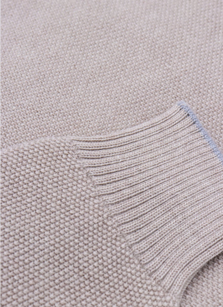 Men's Dolce Vita Double Stripe V-Neck Ultrafine Merino Wool Sweater in Taupe