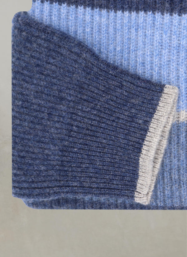 Men's Innsbruck Panel Quarter Zip Cashmere Sweater in Navy cuff