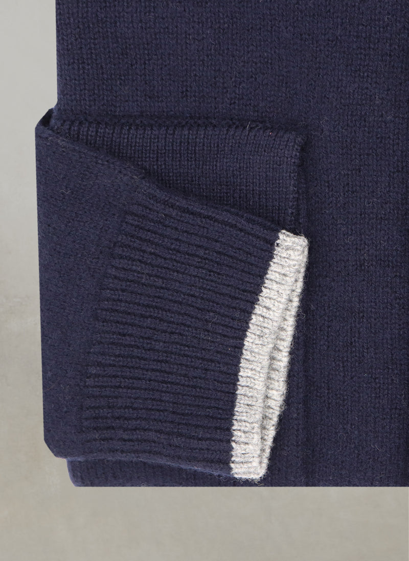 cuff detail of men's barn coat sweater in navy