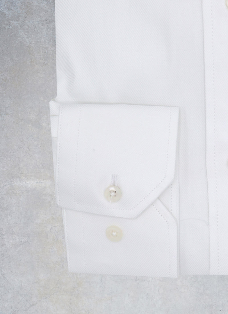 solid white twill cuff detail dress shirt