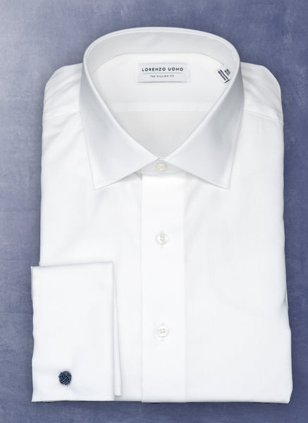 white french cuff dress shirt William in White Nano Grid Textured French Cuff Shirt, 16.5 32/33