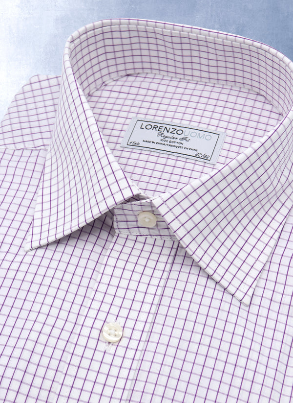 Collar detail of William Fullest Fit Shirt in Purple Check