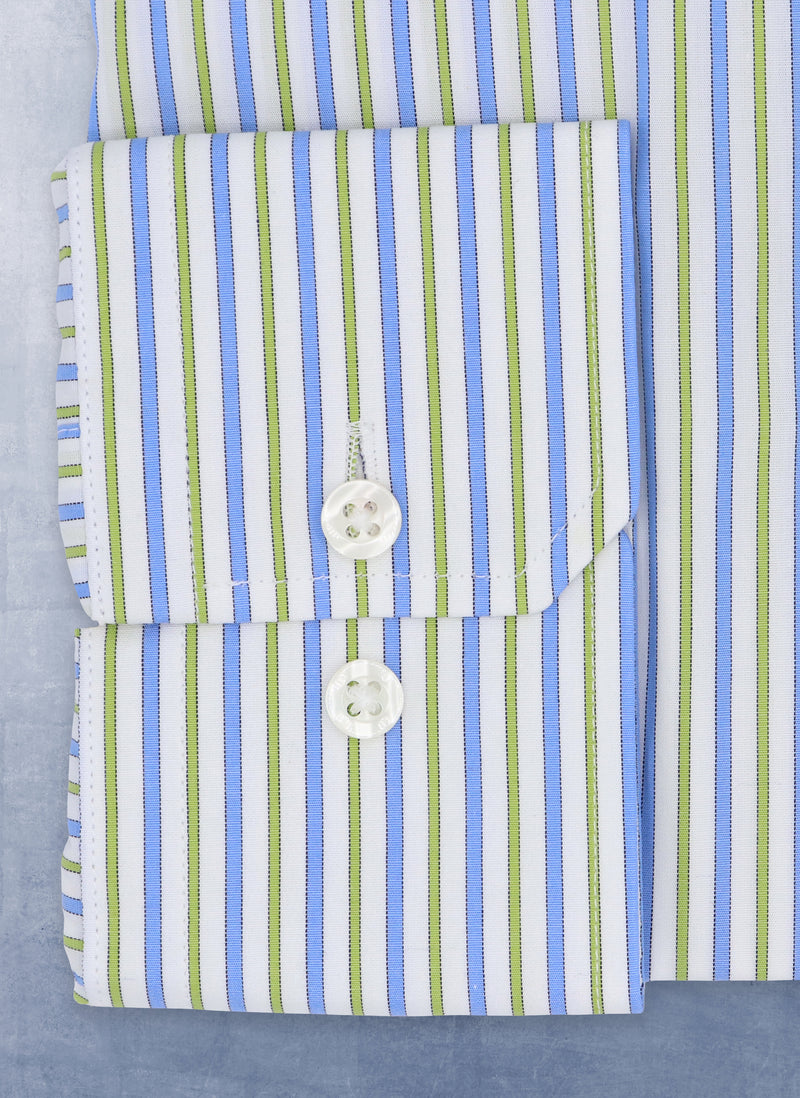 Cuff detail of William Fullest Fit Shirt in Blue and Green Stripes 