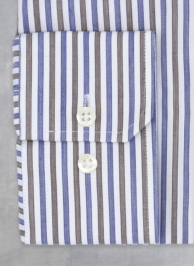 Cuff detail of William Fullest Fit Shirt in Blue and Brown Stripes 