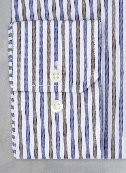 William Fullest Fit Shirt in Blue and Brown Stripes 15.5 34/35