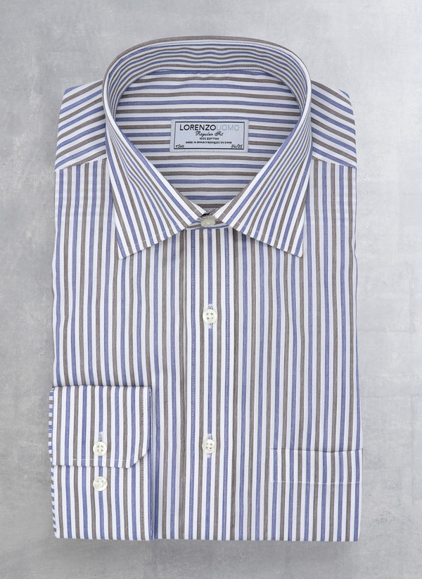 William Fullest Fit Shirt in Blue and Brown Stripes