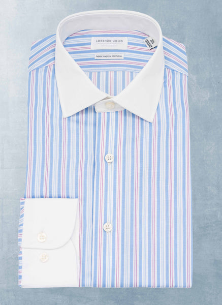 William in Blue and Red Stripe Shirt in White Collar & Cuff
