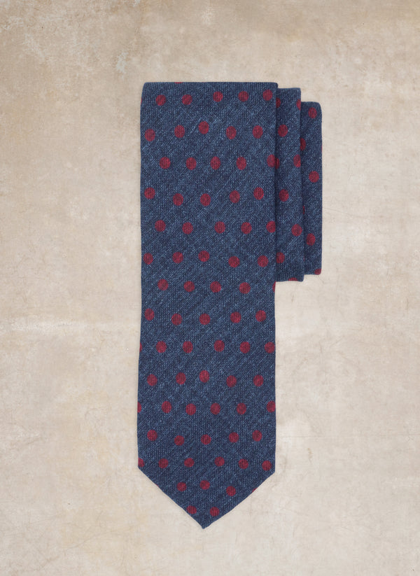 Men's hand-made Italian Wool Tie in Printed Navy Dots