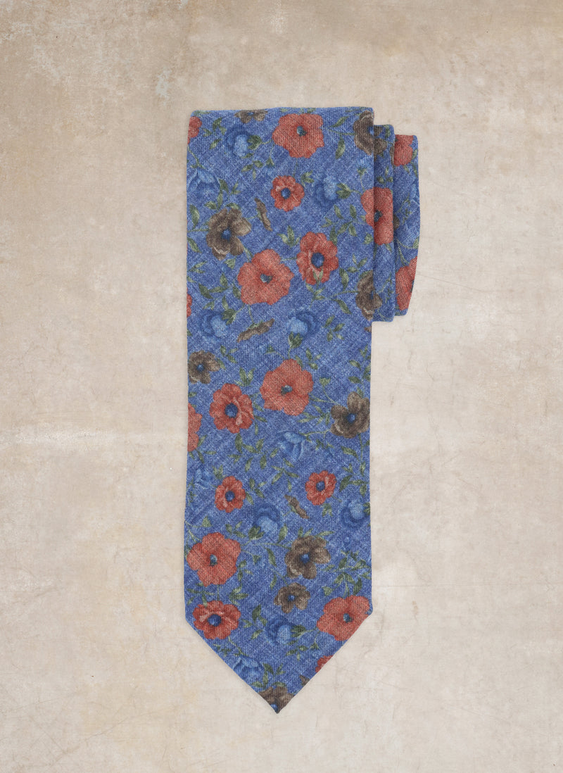 Men's hand-made Italian Wool Tie in Printed Navy Flower