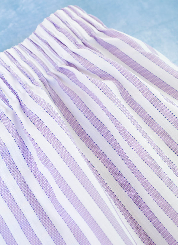 Boxer Short in Lavender and White Textured Stripe waistband 