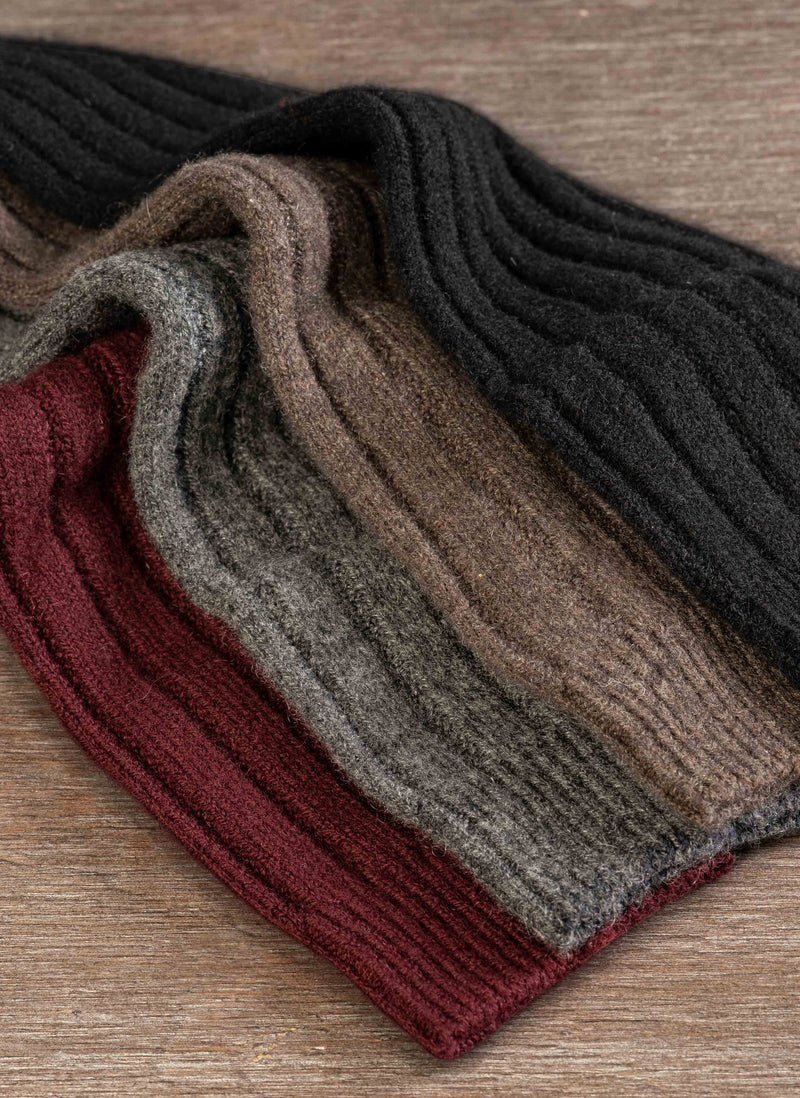 Women's 75% Cashmere Knee High Group Image of Burgundy, Charcoal, Taupe and Black