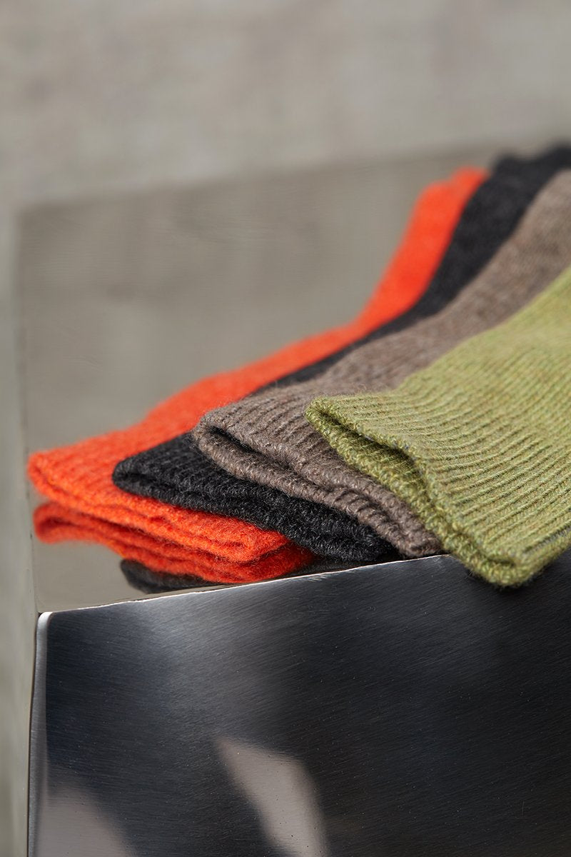 cashmere socks in group orange, charcoal, taupe and green