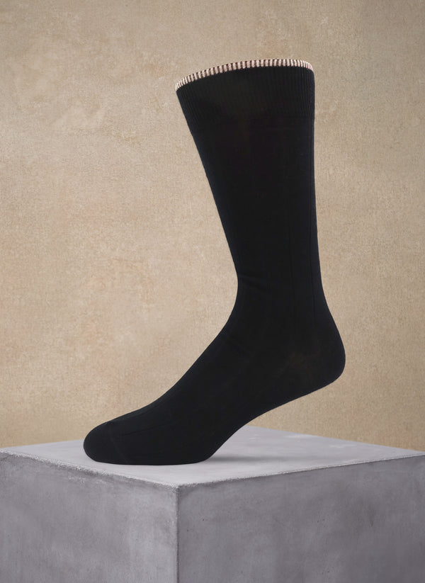 Solid Wide Rib Sock in Black with taupe tipping