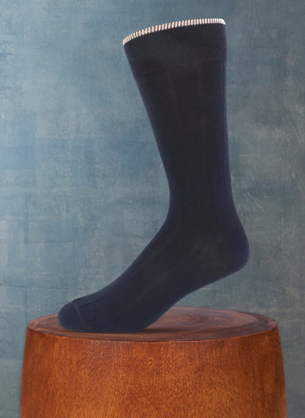 Solid Wide Rib Sock in Navy with light grey tipping