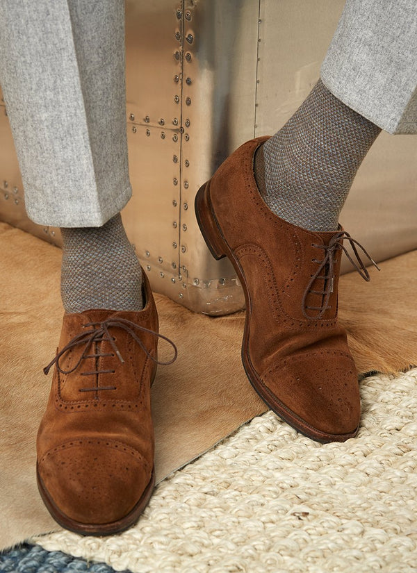 Merino Diamond Sock in Tan on Suede Oxford Shoes