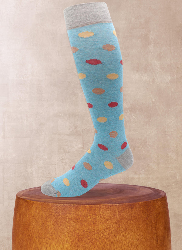 Mille Righe Over the Calf Dot Sock in Light Grey and Light Blue