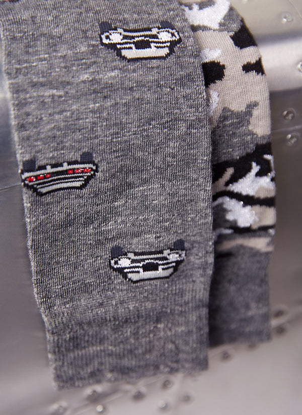 Lurex Car Sock in Charcoal and Lurex Camo Sock in Charcoal
