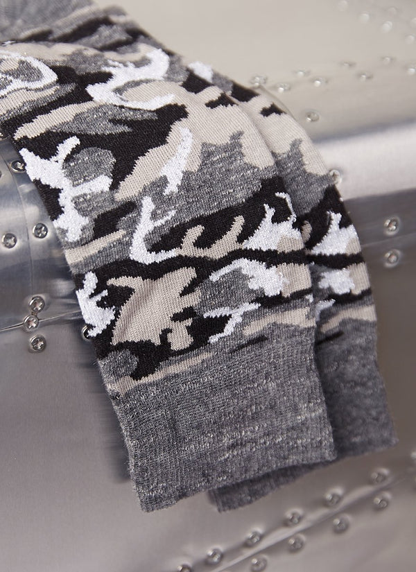 Detailed Lurex Camo Sock in Charcoal