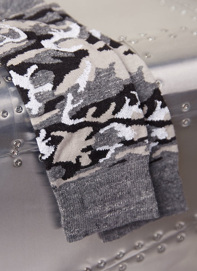 Detailed Lurex Camo Sock in Charcoal