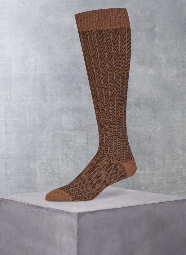 Over the calf Merino Wool Herringbone Sock in Taupe