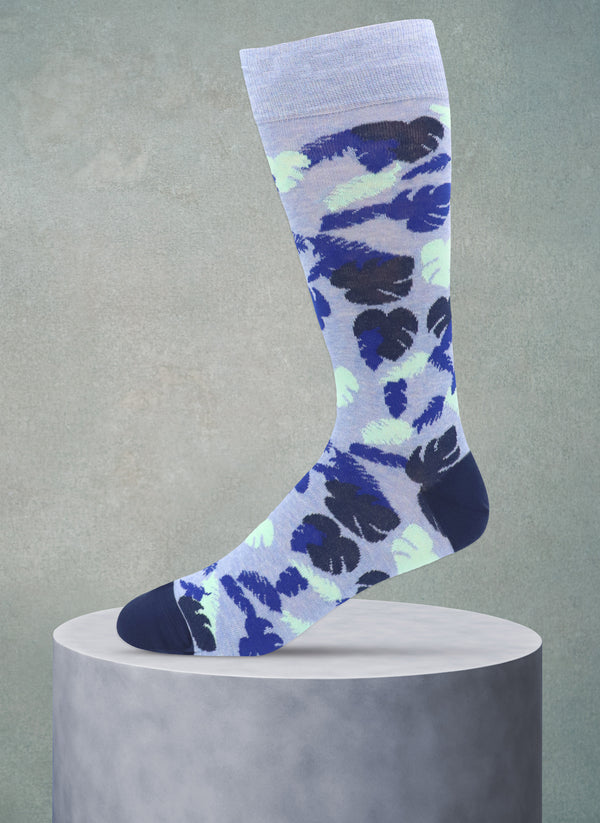 Tropical Leaves Sock in Navy and Blue