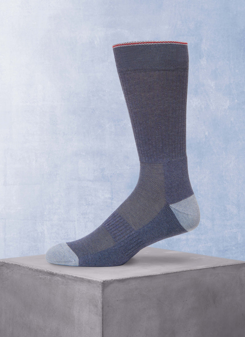Rib Med Denim Blue sock with contrast heel and toe in light blue
