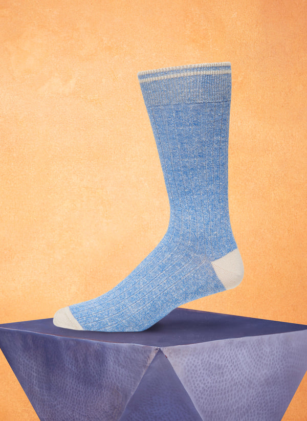 Supple Italian Linen Solid Rib Sock in Light Blue