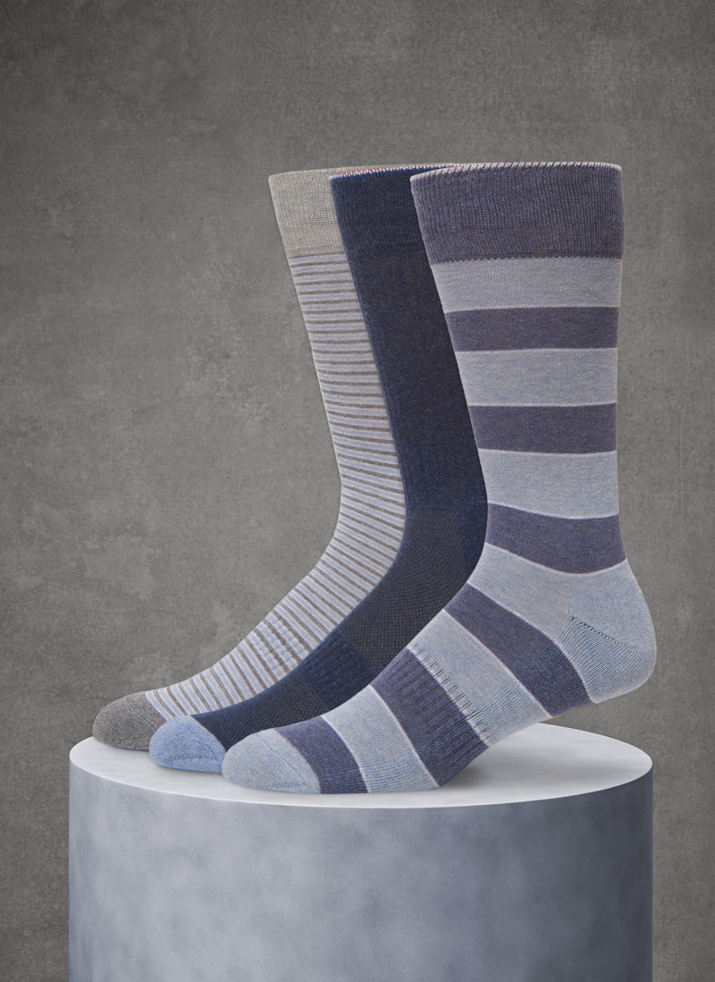 3-Pack Organic Cotton Fashion Mid-Calf Sport Sock in Blue