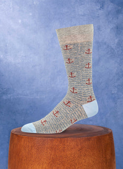 Anchor and Waves Sock in Light Grey