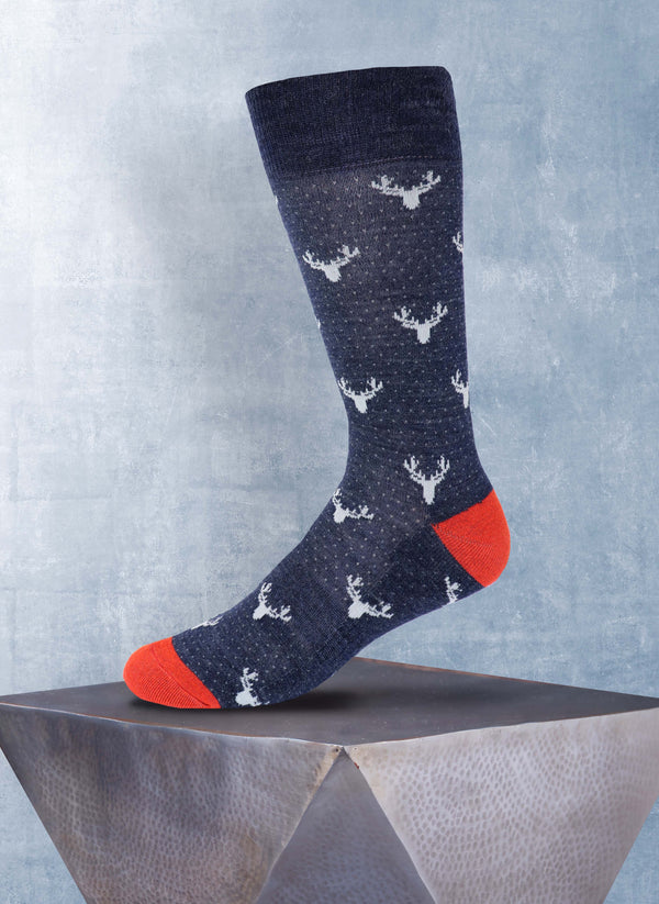 Merino Wool Pindot Deer Cushion Foot Sock in Denim